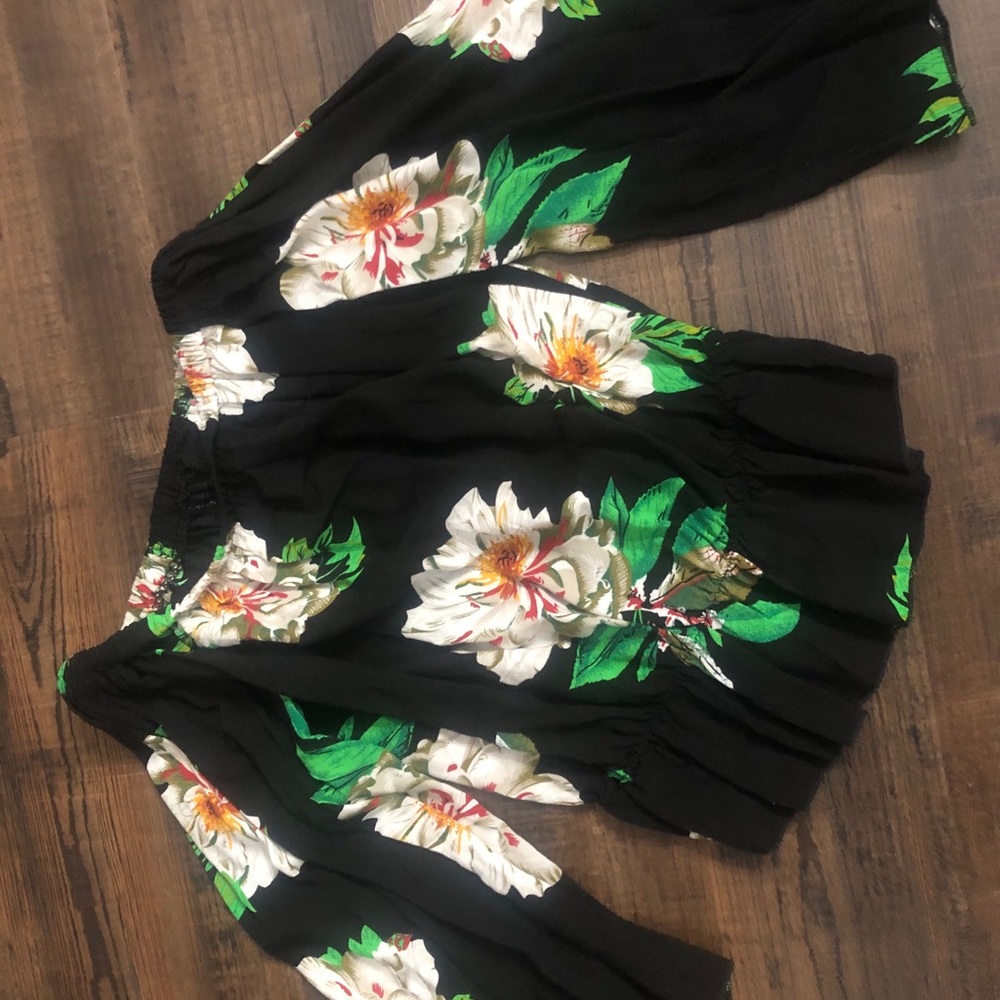 Off the shoulder black floral top